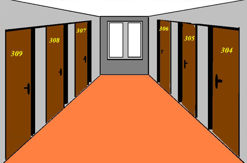 a hall with clickable doors